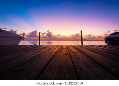 Beautiful Sunset With Pink And Blue Sky At The Dock