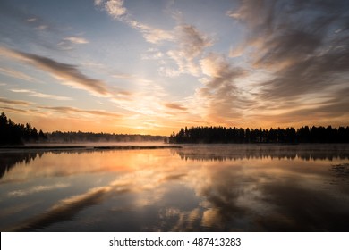 Beautiful sunset reflected in the lake.  - Shutterstock ID 487413283