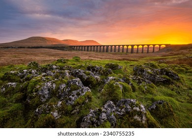 Beautiful sunset at The Ribblehead Viaduct in The Yorkhire Dales National Park. - Powered by Shutterstock