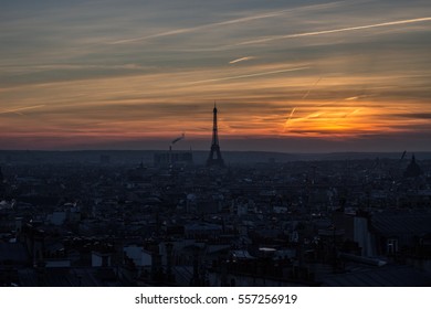 
Beautiful sunset from the roof on the hill Montmartre. See the whole city and the Eiffel Tower. France. Paris. - Shutterstock ID 557256919