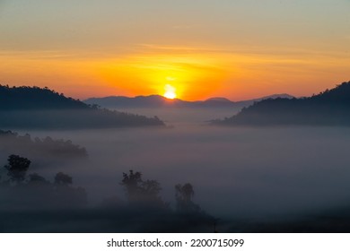 Beautiful Sunset Scenery Background In Thailand