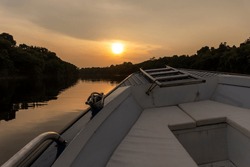Beautiful Sunset Seen From The Boat In Negro River, Amazonas, Brazil