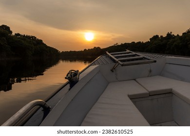 Beautiful sunset seen from the boat in Negro River, Amazonas, Brazil