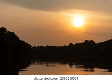 Beautiful sunset seen from the boat in Negro River, Amazonas, Brazil