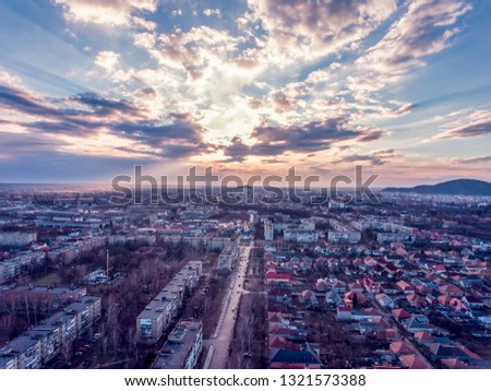 Similar – Sonnenaufgang über Prag und fliederfarbene Blumen