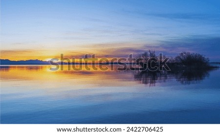 Beautiful sunset sky. Cabin view from the airplane fly over the lake sunset and coast sunset on the lake.Captivating ocean sunsets feature unbroken horizons, lone figures, and foamy waves, all framed 