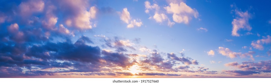 Beautiful Sunset Sky With Clouds Panorama.