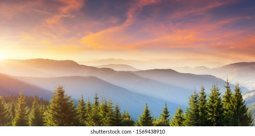 sunset mountains landscape