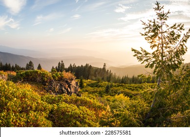 Beautiful Sunset From The Top Of Red Blanket Mountain In Oregon, Some Smoke In The Air Form Forest Fires