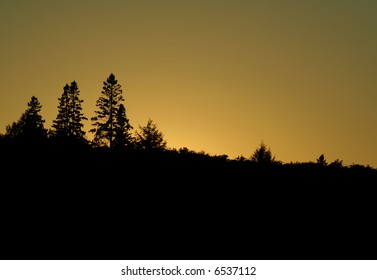 A Beautiful Sunset With The Treeline Silhouette Over A Lake In Algonguin Park In Ontario, Canada.