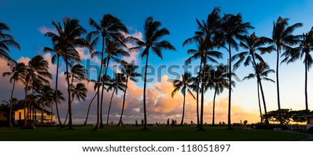 Beautiful sunset at a tropical beach in Kauai, Hawaii Islands.