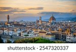 Beautiful Sunset view of Florence Italy, the most popular tourist city, the most iconic sights, the Duome, Dome, Panoramic view from Piazzale Michelangelo,Florence Italy