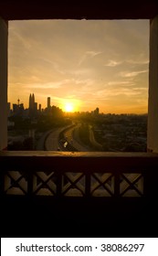 Beautiful Sunset View In Kuala Lumpur City From A Window