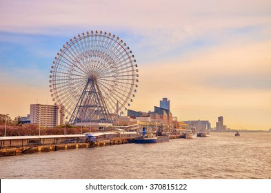 Beautiful sunset view of Osaka bay and Temposan ferris wheel - Powered by Shutterstock