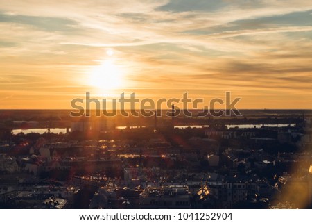 Beautiful sunset view over Riga