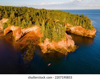 Beautiful sunset view of St Martins Sea Caves at Fundy national park Canada from above