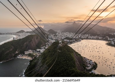 Beautiful Sunset View From Sugar Loaf Mountain To City And Cable Car