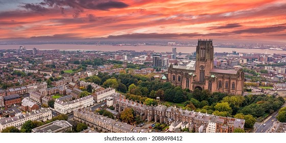 Beautiful sunset view of theLiverpool cathedral in Liverpool, UK.