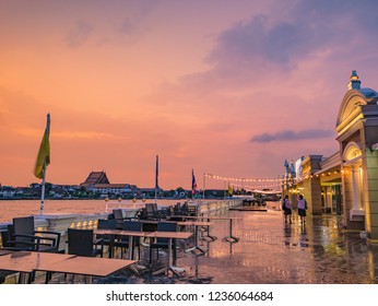 Beautiful Sunset View From Yodpiman River Walk In Bangkok City Thailand,Thailand Travel