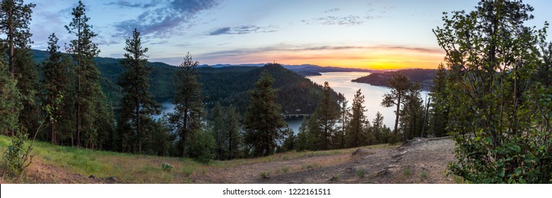 Beautiful Sunset Viewed From The Top Of A Popular Hiking Trail In Northern Idaho, Mineral Ridge