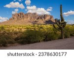 The beautiful Superstition Mountains in Arizona on a bright blue sunny day. 