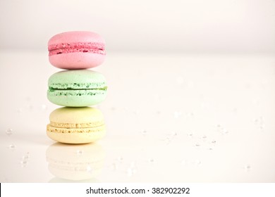 Beautiful Sweet and colourful french macaroons. Dessert. (Soft focus)
