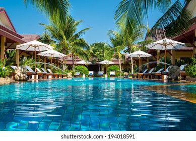 Beautiful Swimming Pool In Tropical Resort , Phuket, Thailand. 