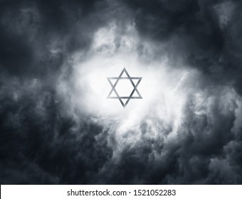 Beautiful symbol of Judaism religion in the clouds as a symbol of faith in the Bible and the Talmud. Holiday: Yom Kippur, Purim, Passover