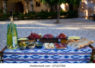 Beautiful Table Set Of Tradicional Mallorca Mediterranen Food