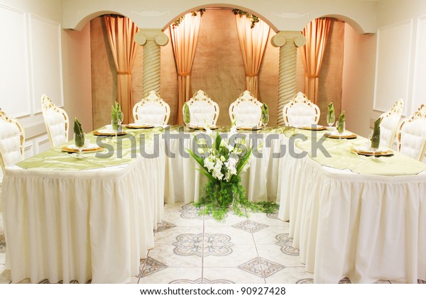 Beautiful Table Set Traditional Wedding Reception Stock Photo