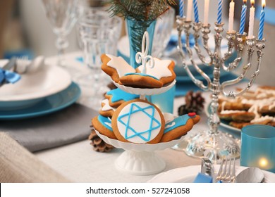 Beautiful Table Setting For Hanukkah, Closeup