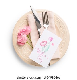 Beautiful Table Setting For Mother's Day On White Background