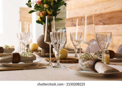 Beautiful table setting for wedding celebration in dining room - Powered by Shutterstock