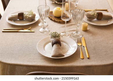 Beautiful Table Setting For Wedding Celebration In Dining Room