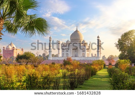 Beautiful Taj Mahal in the garden, India, Agra