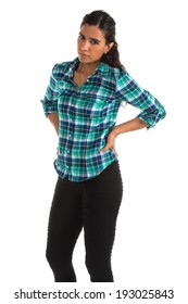 Beautiful Tall Indian Woman In A Plaid Shirt