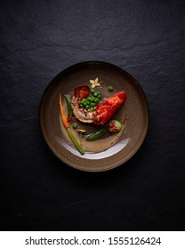 Beautiful and tasty food on a plate, exquisite dish, creative restaurant meal concept

