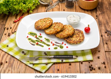 Beautiful And Tasty Food On A Plate. Veggie Burger With Spinach And Vegetables