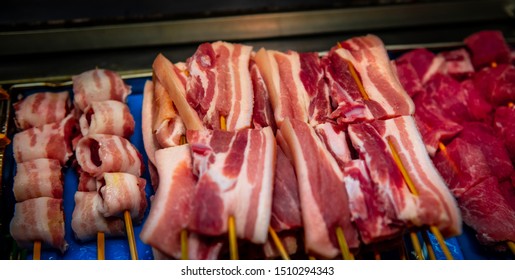 Beautiful, tasty meat cooked for frying on a fire. Kenting night market. - Shutterstock ID 1510294343