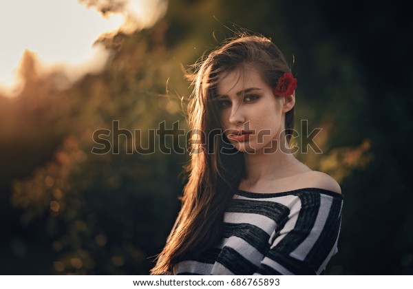 Beautiful Teen Girl Red Rose On Stock Photo Edit Now 686765893