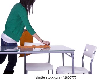 Beautiful Teenager Preparing The Dinner Table - Isolated