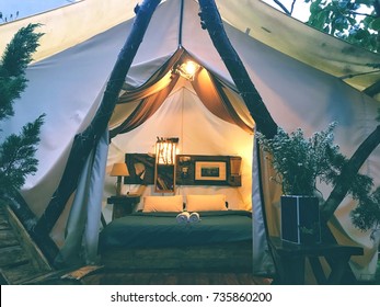 The beautiful tent with vintage interior style. 