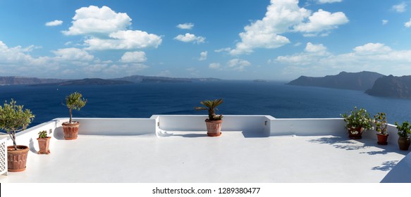 Beautiful terrace in Santorini with breathtaking view