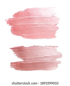 Beautiful textured soft pink strokes on a white background. Artistic acrylic paint strokes. A collection of brush strokes of pale pink paint.