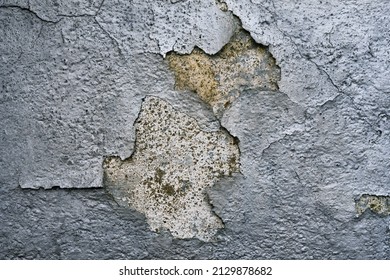 Beautiful Textured Texture, A Large Piece Of Old Cracked Silver Paint Chipped Off, Paint On An Old Concrete Wall, Retro, Antique