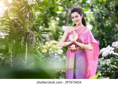 Beautiful Thai Girl In Thai Traditional Costume