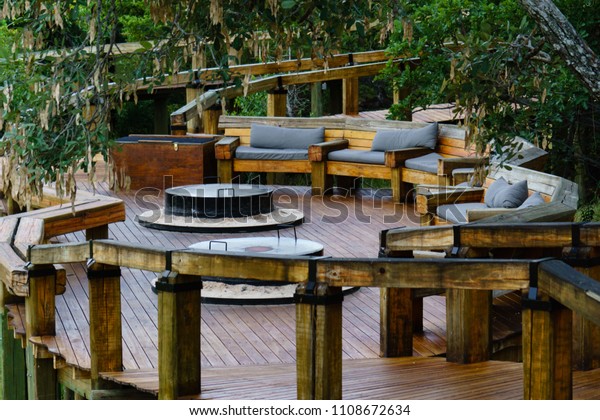 Beautiful Timber Outdoor Deck Wooden Benches Stock Photo Edit Now