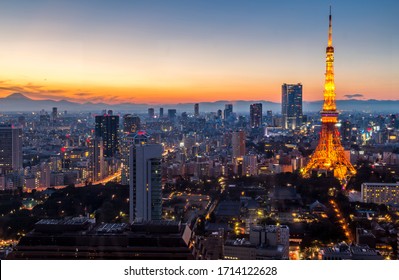 Beautiful Tokyo Sunset view with tokyo tower in the front