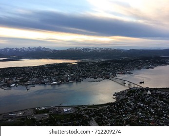 Beautiful Top View Of The Island Of Tromso Under The Midnight Sun, North Of Norway.