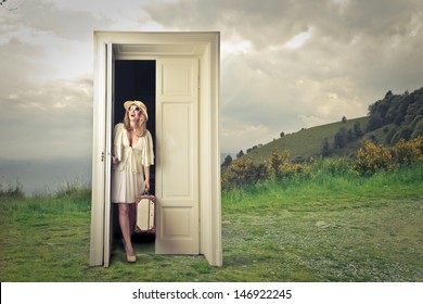 Beautiful Tourist Opens A Magic Door